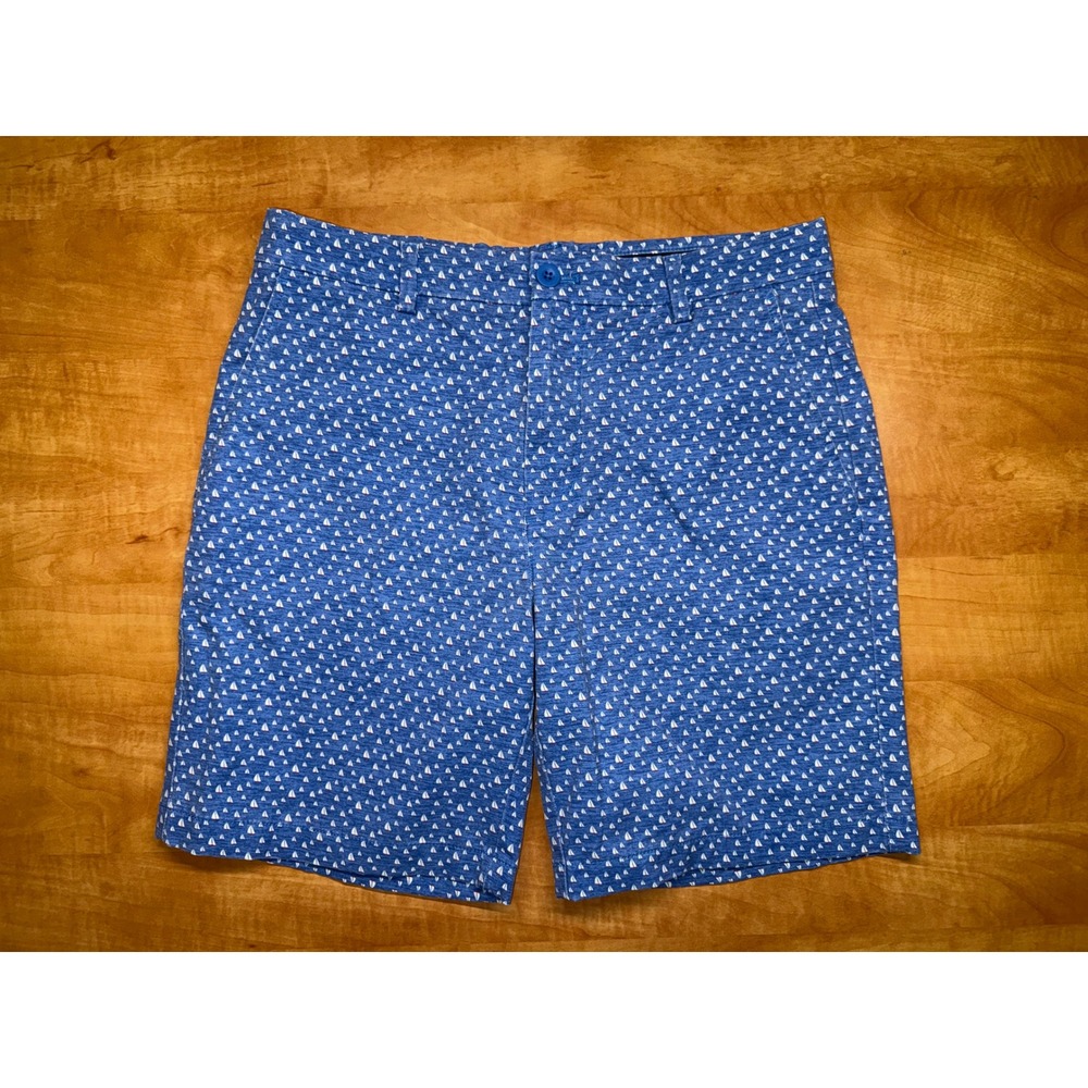 Vineyard Vines Performance Sailboat Print Shorts Mens 32 Blue Stretch Golf 9"